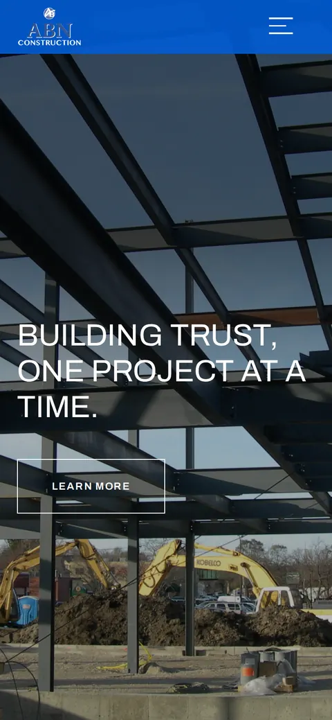 Homepage of ABN Construction Group's WordPress site on a phone